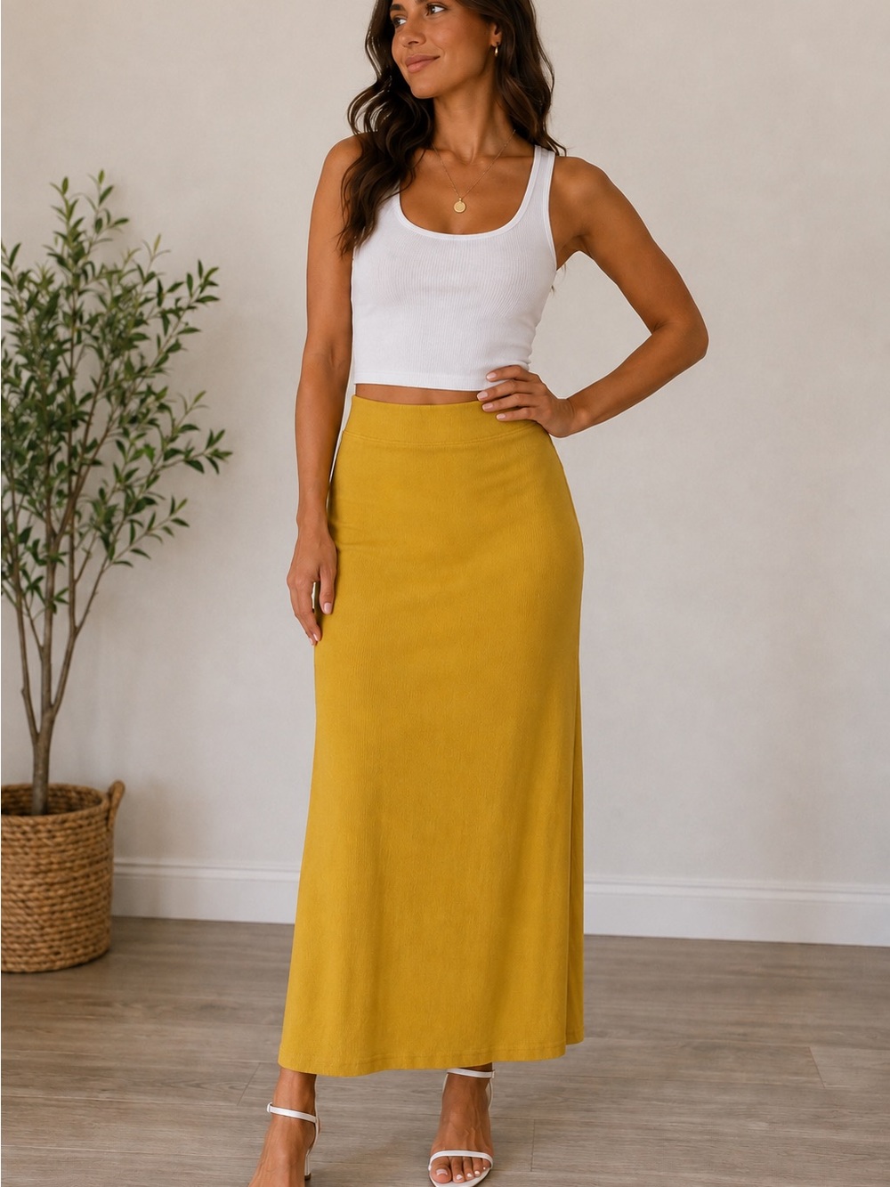 Free People FP Beach 100% Cotton Chartreuse Ribbed Maxi Skirt Size M